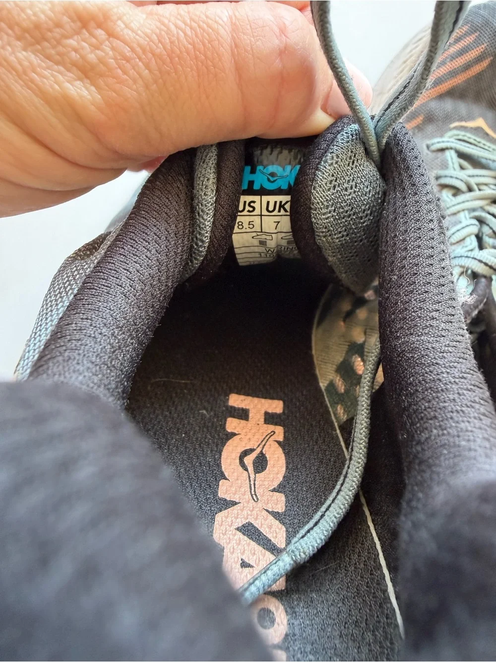 Hoka Women's Rincon Trail Running Shoes Sneakers Gray with Peach Accents 8.5